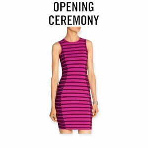 Opening Ceremony Striped Bodycon Midi Dress Pink Purple XS Stretch Knit Stylish